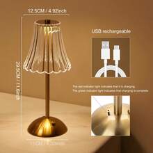 Advanced Golden Touch Sensor Wireless Desk Lamp, Three-Color Adjustable Crystal Lamp, USB Rechargeable Small Portable Bedside Lamp, LED Night Light, Retro Golden Table Lamp, Suitable For Bedrooms, Living Rooms And Dining Rooms. - 均碼 - 查看 2