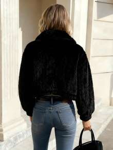 Winter Solid-Coloured Jacket Thickened Warm Long-Sleeved Cotton Jacket Cold Weather Clothing Fashion Classic Korean Style - Black - View 4