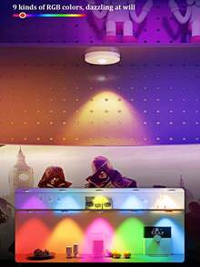 3 luzes recarregáveis para armários com controle remoto, 9 cores RGB, reguláveis, modos suave e intermitente, luminária magnética para armários, prateleiras, decoração de parede