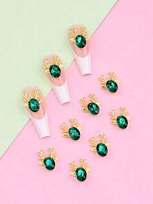 10pcs Saprkling Rhinestone Silver Gold Nail Charms Christmas Deer Design For New Year DIY Crafts Nails Decoration Supply - Multicolor - View 8