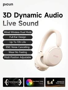 Picun B5 Wireless Headphones, Wireless 5.4, ENC Noise Cancellation, 72 Hours Of Gaming Time, Detachable Design, Portable, Suitable For Travel, Home, Office, And PC