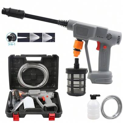 Upgraded 21V Cordless Pressure Washer, 30Bar High-Power & 2400mAH Rechargeable Battery, Portable Electric Power Washer With 3-In-1 Nozzle For Car Cleaning, Patio, Fence, And House Siding Washing