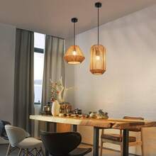 homefire Hanging Lamp Vintage Pendant Light Dining Table 25 Boho Hanging Light Retro 1-Light Dining Room Lamp Rattan Design With E27 Socket For Dining Room Bedroom Living Room Hallway Kitchen / Without Light Source - Kurze Laterne - 查看 3