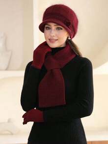 1/2/3 set da donna in moda, cappello in maglia e finta pelliccia, sciarpa e guanti, con decorazioni a pompon e fiori, cappello basco lavorato a maglia caldo, cappelli invernali antivento con sciarpa scalda collo e accessori guanti, regalo di San Valentino - Multicolore - Visualizzare 14