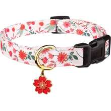 Cotton Hanade Dog Collar Cute And Distinctive Patterns Red And White Flower With Pendant For Girl Boy Dogs Collars L,23864863 - 紅色 - 查看 1