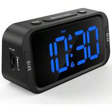 - Reloj despertador digital dual para recmara, fcil de instalar, 0 - atenuador, cargador, 5 sonidos de volumen ajustable, modo de da laboralfin de semana, repeticin, 1224 horas, - Led negro - azul - Ver 2