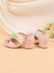 Flower Girl Shoes For Wedding, Party, Holiday, Suitable For Girls Of All Ages, Children Shoes, Classic Comfortable Versatile Small Shoes, Girls Fashion Pink Bow Glitter Sequin Shiny Heeled Dress Shoes For Formal Occasions, Recitals, Dance, Princess Style