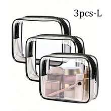 Bộ 3 túi đựng mỹ phẩm trong suốt chống thấm nước, cần thiết cho kỳ nghỉ hè và du lịch - Túi khóa kéo đa năng nhẹ nhàng đựng đồ dùng vệ sinh cá nhân và phụ kiện của phụ nữ. - màu đen - Xem 14