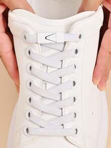 1pair Elastic No-Tie Shoe Laces With Switch Button, Black, Fits For Sneakers, Sports Shoes, Casual Shoes,White Shoes,Basketball Shoes, Trainers Running Shoes Summer - 白色 - 查看 3