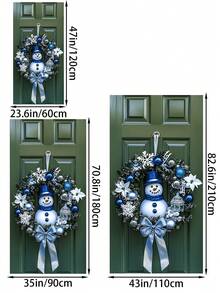 1 Stück blau-weiße Schneemann & Schneeflocke Weihnachtskranz, festlicher Weihnachtsstil künstlicher Grünkranz mit blauer Ornamentkugel & Schleifen-Detail, Türkranz Dekoration für Weihnachten Zuhause, Feiertags-Party Ornament, Winter Saison Dekoration