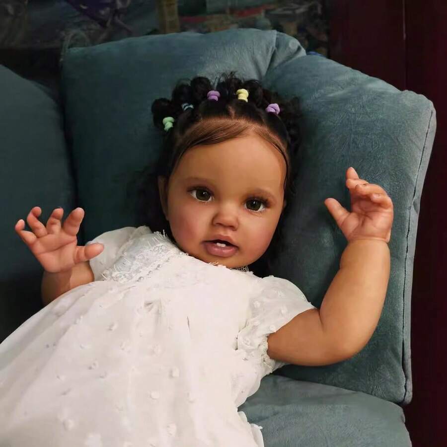 New African Amercian Curly Hair 24 Inch 60 CM Reborn Baby Dolls Soft Cloth Body Bebe Girl Reborn Realistic Newborn Baby Dolls Real Life Baby Toys For Kids Age 3+ - White - View 1