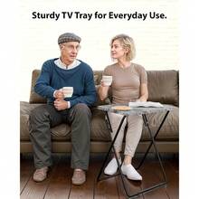 FoldWise Elegant Marble Stone Effect Folding Side Table – Fully Assembled Small Foldable Coffee Table & TV Dinner Tray – Compact Table For Eating, Snack, Bedside & Sofa Use - Black - View 4