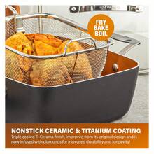 - 6 Quart XL Nonstick Copper Deep Square All In One 6 Qt Casserole Chefs Pan & Stock Pot- 4 Piece Set, Includes Frying Basket And Steamer Tray, Dishwasher ,Brown,NBIHNVF - 多色71 - 查看 2