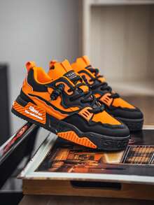 Men's New Versatile Niche Original Casual Sneakers, Thick Sole Anti-Slip Athletic Shoes, Random Graffiti Pattern - Orange - View 5