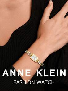 Anne KLein Women's Two-Tone Gold And Silver Rectangular Watch With Silver Roman Numeral Dial, Gold-Tone Bracelet, Jewelry Clasp And Splash Resistant Design - one-size - View 5