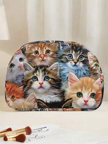 Cat Print Makeup Bag, Multi-Functional Cosmetic Pouch Organizer, Multi-Pocket Design Convenient Toiletry Bag For Travel & Outdoor, Lightweight - Multicolor - View 1