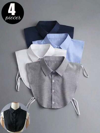4 Pieces/3 Pieces/2 Pieces/1 Piece Multifunctional Professional Style Shirt, With Fake Collar, Square Collar, Pointed Collar And Fake Collar, Suitable For Pairing With Formal Clothing Or Low Collar Jackets. Size Rules, Suitable For Non Obese Body Types, Suitable For Wearing Under 180lbs, Fabric Made Of Soft Polyester Material.