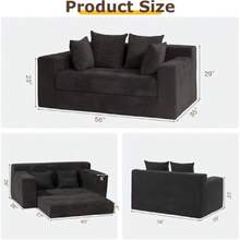 Convertible Sofa Bed, 3 In 1 Loveseat Folding Couch Bed Foldable - Chaise Lounge Chair & Floor Futon Sleeper, Corduroy Pull Out Sofa Bed With 4 Pillows For Living Room, Black,23919477