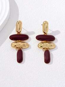 1 Pair Exaggerated Asymmetric Geometric Enamel Dangle Earrings, European And American Style