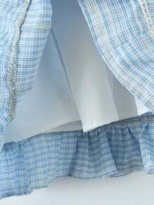 Women's  Plaid Square Neck Sleeveless  Tie Back Fake Button-Front Ruffled Slim Fit Dress For Vacation  Daily - Blue - View 10