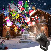 1 pieza Proyector LED de Navidad - Luz nocturna que cambia de color RGB - Con copos de nieve, sombreros de Papá Noel, renos, regalos - Decoraciones navideñas que giran automáticamente, para usar en familia, fiestas, ventanas - Decoraciones navideñas enchufar y listo, iluminación navideña, diseño interesante y decoración del hogar. - Negro - Ver 1