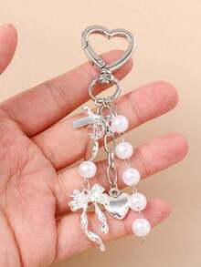 1pc Unisex Faux Pearl Bow Keychain Pendant, Beach Series Friends, Chain Accessory - 多色 4 - 查看 4