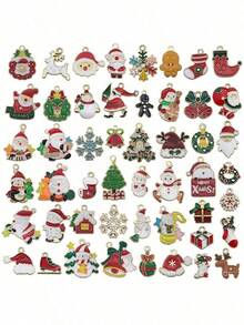 33pcs Mini Acrylic Christmas Decorations, Flat Hanging Ornaments, Miniature Christmas Trees, Figurines With Golden Embroidery Thread, Suitable For Christmas, Home, Party Decoration (Random Styles) - Multicolor - View 14