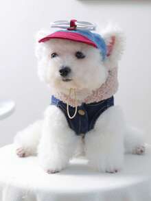 PETCIRCLE 2pcs Pet Clothes, Dog Cat Outfit, Small Dog Puppy Apparel, Cute & Stylish Outfit Set: Fleece Hoodie + White Fashion Glasses Hat - Multicolor - View 5