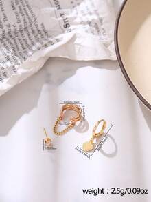 Tkool 3pcs/Set Heart Shaped Copper Alloy Ear Cuff Earrings, Simple Design Earring Set For Women - Yellow Gold - View 2
