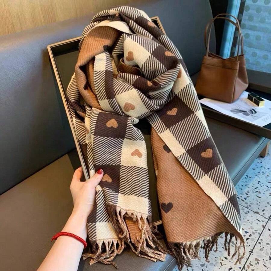 1pc Women's Scarf, New Autumn/Winter Fashion Versatile Double-Sided Thick Scarf, Couple's Warm Shawl, Romantic Heart-Shaped Shawl, High-End Long Warm Scarf For Dress - Scarf - View 1