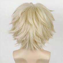 JFAlacos Blonde Wig Short Fashion Spiky Layered Anime Cosplay Wig Halloween Christmas Carnival Dr Up Pretend Play Party Wig Gift+Cap Christmas Day - Blonde - 查看 6
