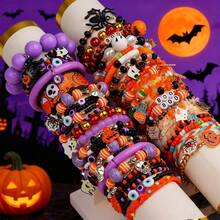 10 Stücke/Los Vintage Punk Gothic Halloween Armbänder für Herren und Damen, Geist, Kürbis, Spinne, Schädel, Augen Designs, Feiertagsparty, Make-up Ball, Nachtclub, Bar, Geschenke für Freunde, Alltagszubehör