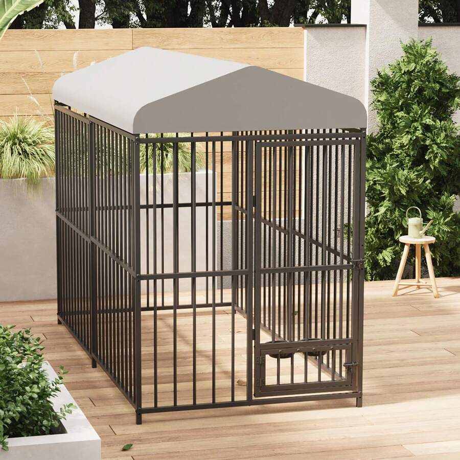 Jaula metálica para perros de exterior, resistente, de 2,4 x 1,2 x 1,8 m, con techo y cerradura, cubierta para perros medianos y grandes - 8x4x6 pies - Ver 1