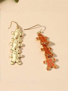 1 Pair Of European And American Christmas Series Earrings, Creative And Fashionable Christmas Gingerbread Man Earrings, Suitable For Women To Wear At Christmas Parties And Gatherings