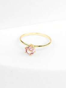 Kit With Two Solitaire Rings And Wedding Band Ring Studded With Baby Pink Rhinestones Gold Plated - Vàng - Xem 8