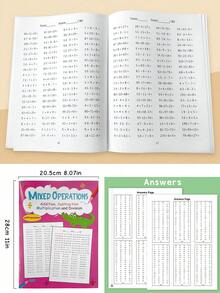 1000以內加減法練習本，混合運算數學練習附答案，快速計算訓練工作表，學校與居家學習用品，學生文具，返校季，聖誕新年禮物，適合男孩女孩 - 彩色 - 查看 4