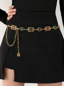17KM 1pc Women's Belt, Bridal Waist Chain, Elegant Shiny Bohemian Colorful Gemstone Textured Waist Chain, Matching Dress, Gown, Wedding, Party, Festival Fall, Autumn,