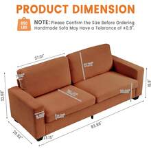 Sofá Moderno de Pana 83" para 3 Personas, Asiento Profundo, Reposabrazos Anchos, Fundas Lavables, Sillón Cómodo para Sala, Recámara o Espacios Pequeños, Naranja - Naranja - Ver 5