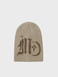 1顶复古街头风字母月亮印花保暖针织帽，男女通用，秋冬季（注意：手绘图案不建议水洗）