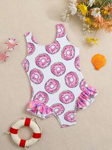 Bộ đồ bơi liền thân hình bánh donut dễ thương dành cho bé gái, độ tuổi 4-8. - Nhiều màu - Xem 2