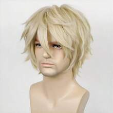 JFAlacos Blonde Wig Short Fashion Spiky Layered Anime Cosplay Wig Halloween Christmas Carnival Dr Up Pretend Play Party Wig Gift+Cap Christmas Day - Blonde - 查看 5