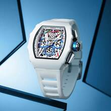 ONOLA Brand Chronograph Quartz Watch For Men Tonneau Dial Sport Waterproof Wristwatch Milk White Silicone Strap Auto Date Watch - 白色 - 查看 2