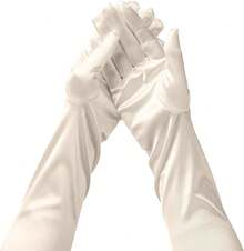 22 Inch Long Satin Gloves For Women, Stretchy 1920s Vintage Opera Gloves, Elegant Tea Party & Bridal - 珍珠白 - 查看 11