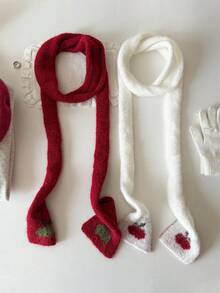 1pc Design Slightly Rolled Edge Thin Scarf Fashion Wear Long Versatile Scarf Thin Narrow For Dress - Red - View 3