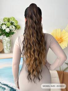 Wellenförmige Pferdeschwanz-Haarverlängerung aus hitzebeständiger synthetischer Faser, 26 Inch lang, braune Farbe, Krallen-Pferdeschwanzverlängerung für Mädchen und Frauen zur täglichen Verwendung