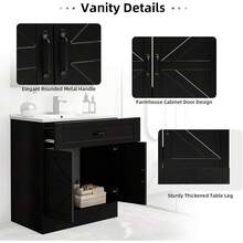 31 Inch Bathroom Vanity With Sink, Farmhouse Freestanding Bathroom Cabinet With Drawer & 2 Barn Doors, Black/ White - 黑色 - 查看 8