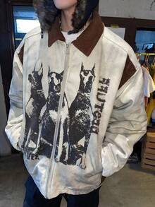 American Retro Old Wasteland Style Workwear Jacket Men's And Women's Spring And Autumn Fashion Brand Japanese Loose Dirty Washed Printed Jacket - 杏色夾克 加入收藏夾併購買 優先發貨 - 查看 4