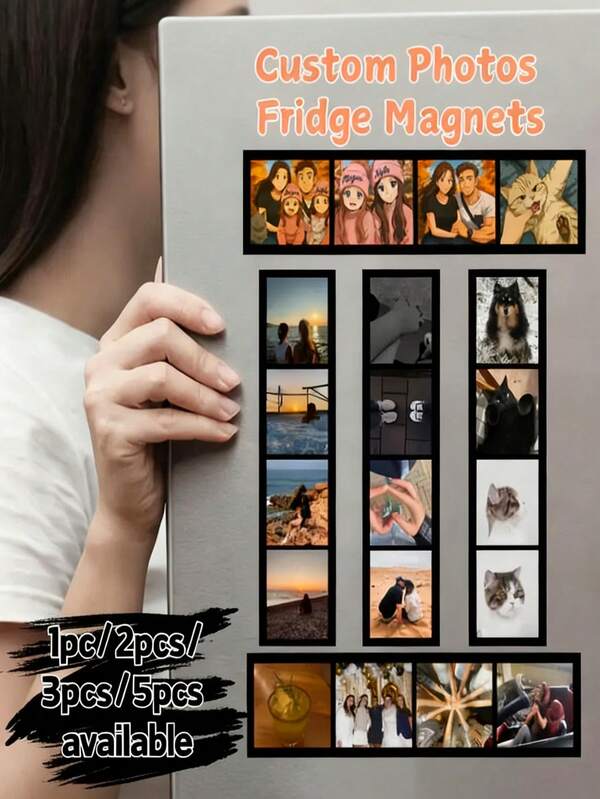 Calamita personalizzata per frigorifero, calamite per frigorifero con strisce fotografiche personalizzate, decorazione domestica creativa per Ognissanti, Natale, decorazione per cucina, decorazione per feste, album di famiglia, memoriale di matrimonio, ricordi di viaggio, ricordi di vita