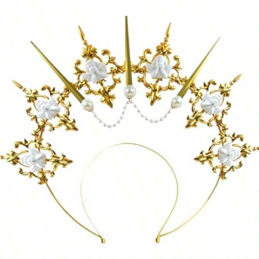 QY- Gold Halo Crown Spiked Crown Headband Sunburst Zip Tie Headpiece Goddess Costume For Wedding Photoshoot Cosplay Pageant Festival Renaissance -6459 - 如圖所示 - 查看 1