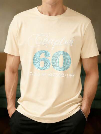Camiseta de algodón para hombres Camiseta Negra con Estampado Chapter 60 Living My  Life en Cristales - Ideal para Celebraciones de Cumpleaños y Eventos Especiales